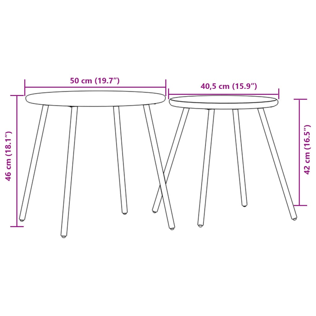 vidaXL Tables basses de jardin 2pcs rondes noir acier enduit de poudre