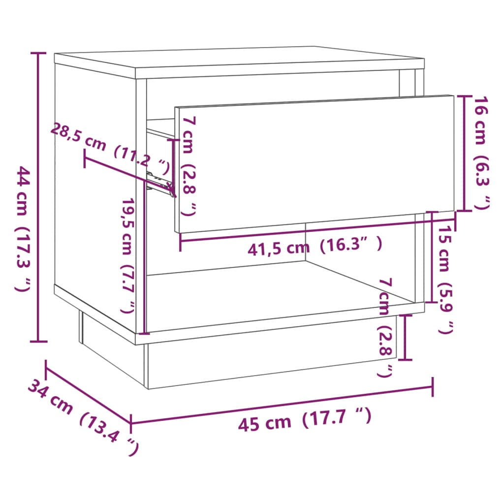 vidaXL Table de chevet Gris béton 45x34x44 cm Bois d'ingénierie