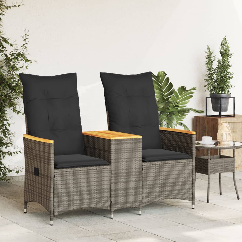 vidaXL Canapé de jardin inclinable 2 places avec table gris poly rotin