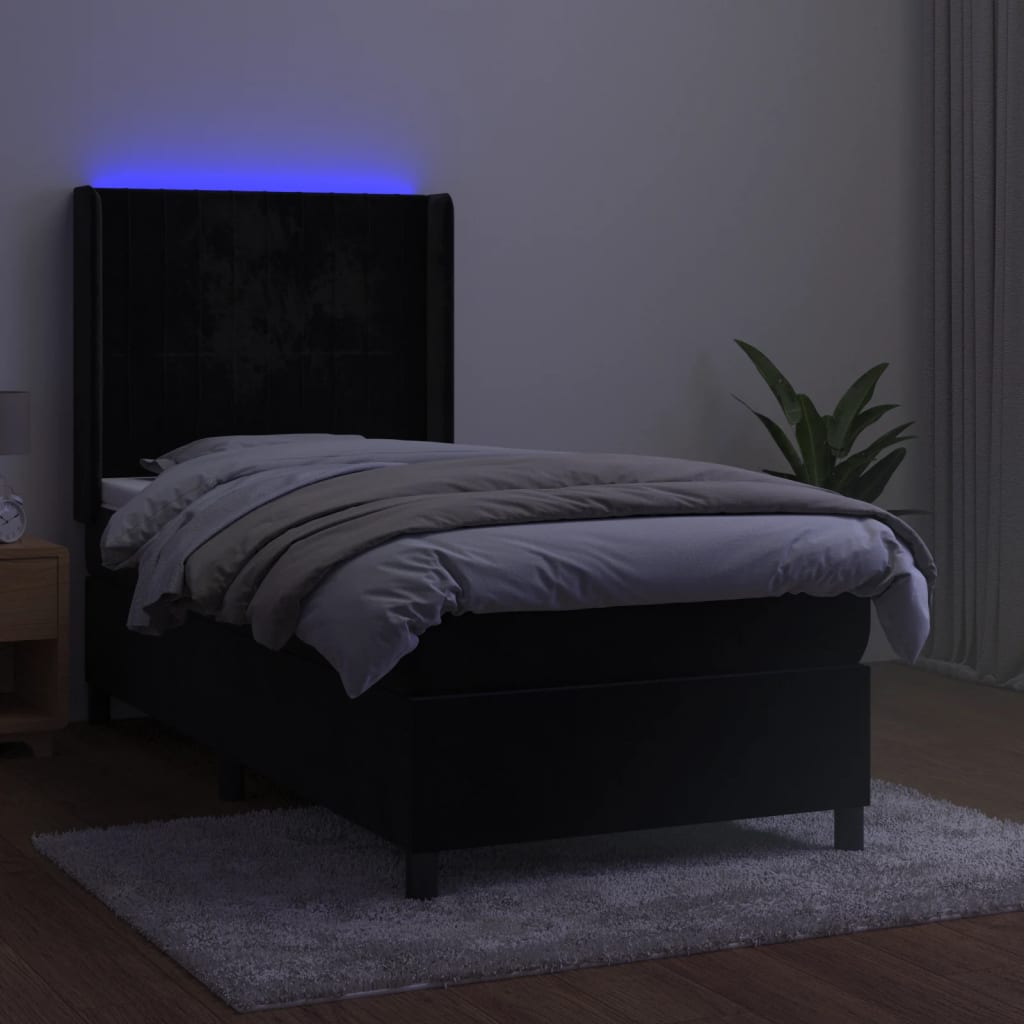 vidaXL Sommier à lattes de lit matelas et LED Noir 90x200 cm Velours