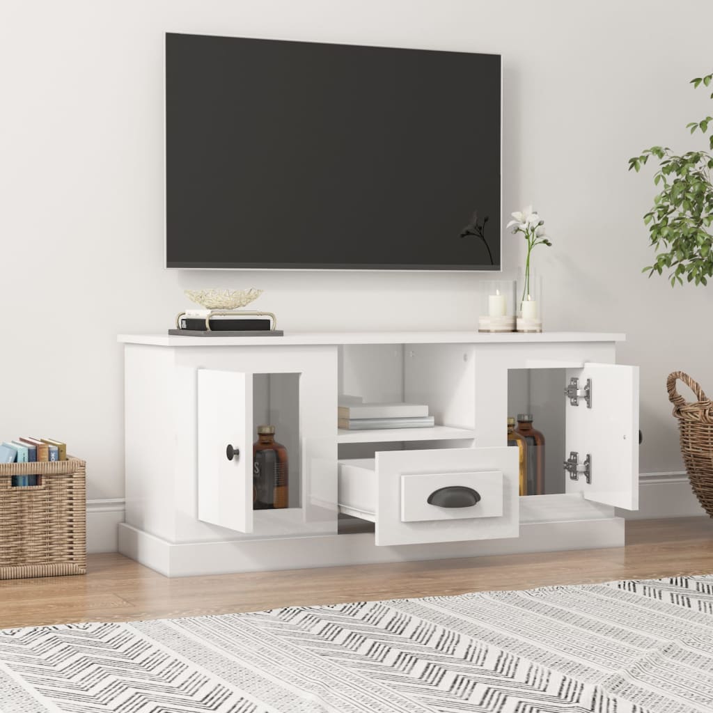 vidaXL Meuble TV blanc brillant 100x35,5x45 cm bois d'ingénierie