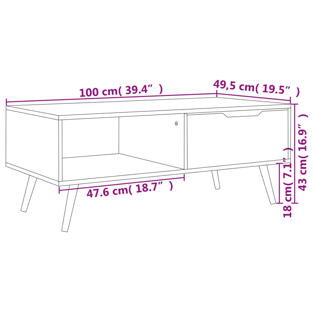 vidaXL Table basse Chêne fumé 100x49,5x43 cm Bois d'ingénierie
