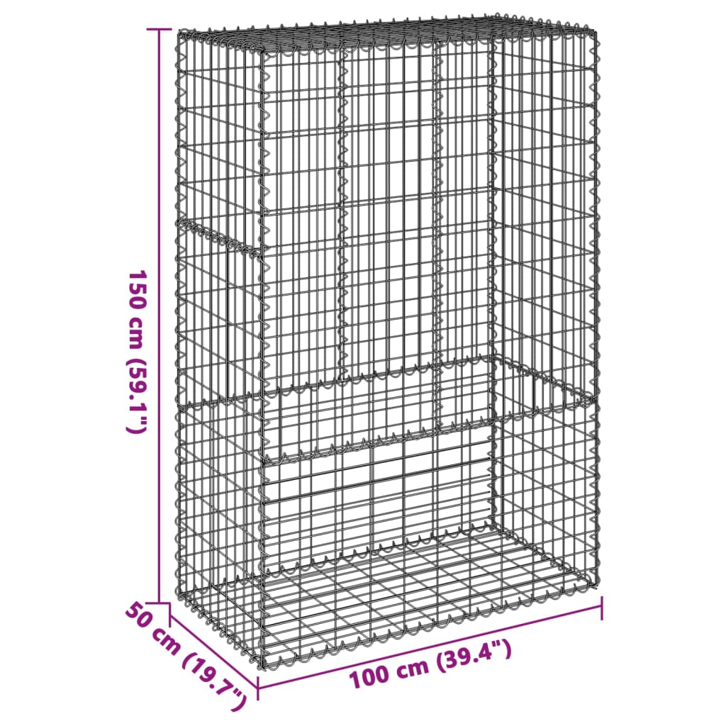 vidaXL Panier gabion avec couvercle 100x50x150 cm fer galvanisé