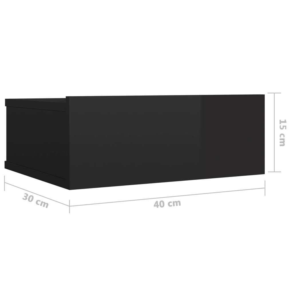 vidaXL Table de chevet flottante noir brillant Bois d'ingénierie