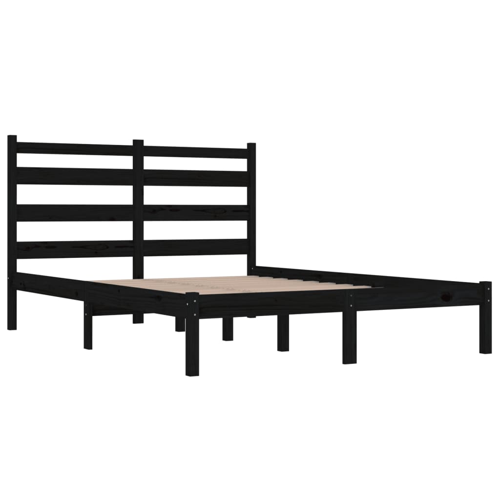 vidaXL Cadre de lit Noir Bois de pin massif 135x190 cm Double