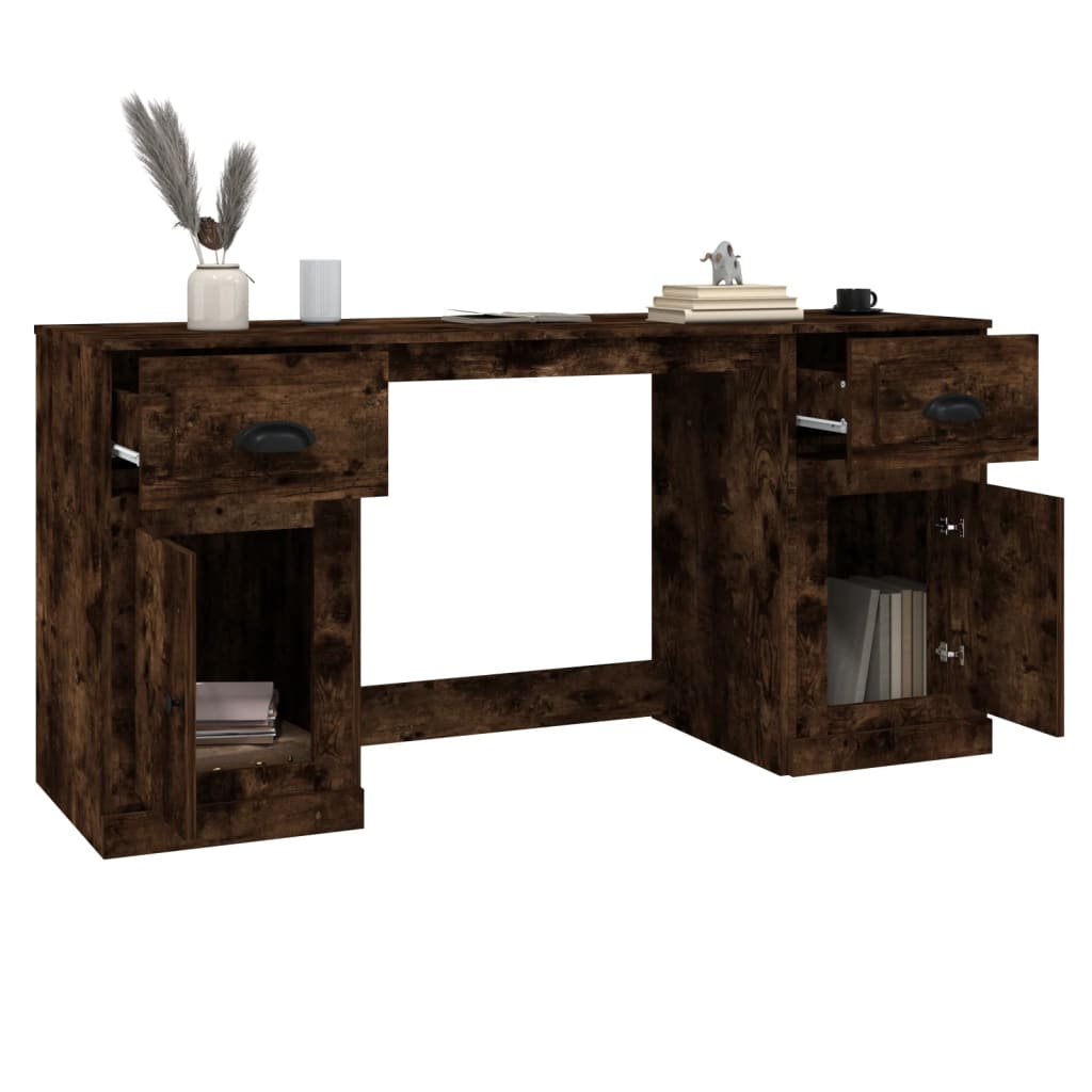 vidaXL Bureau avec armoire chêne fumé bois d'ingénierie
