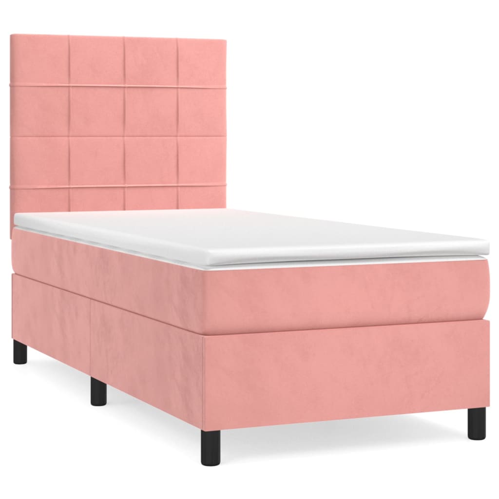 vidaXL Sommier à lattes de lit avec matelas Rose 100x200 cm Velours