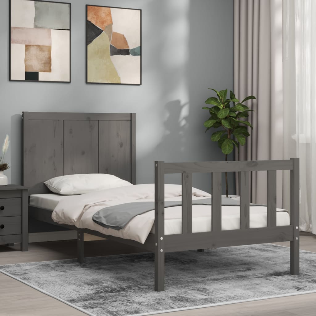 vidaXL Cadre de lit avec tête de lit gris simple bois massif