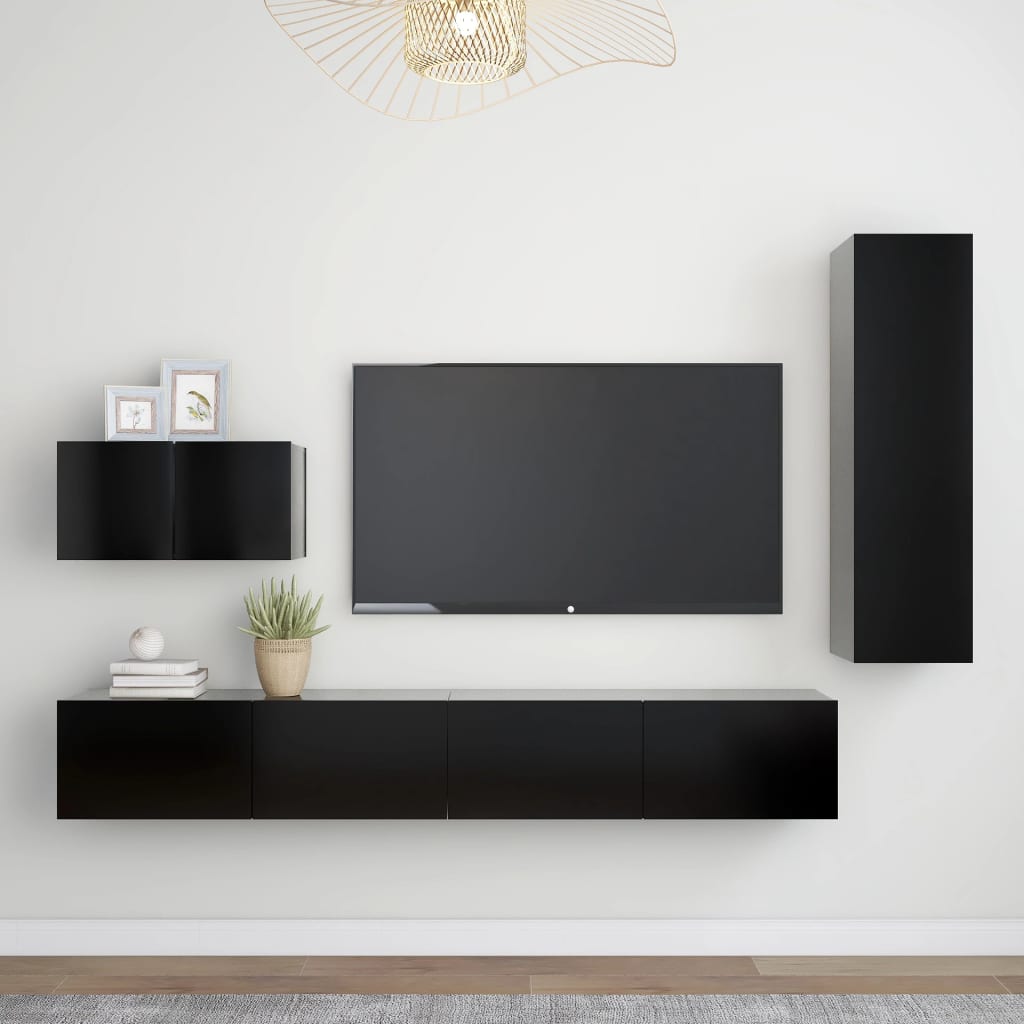 vidaXL Ensemble de meubles TV 4 pcs Noir Bois d'ingénierie