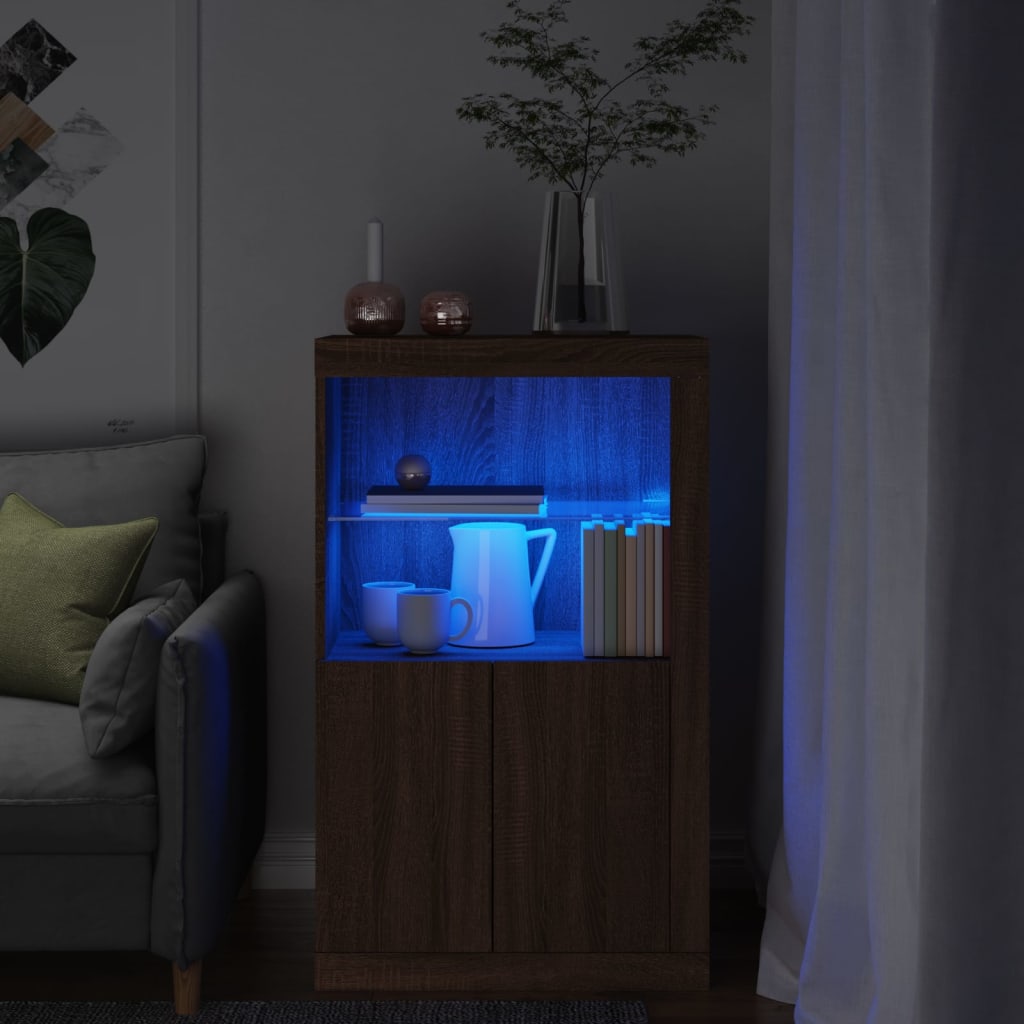 vidaXL Armoire latérale avec lumières LED chêne marron bois ingénierie