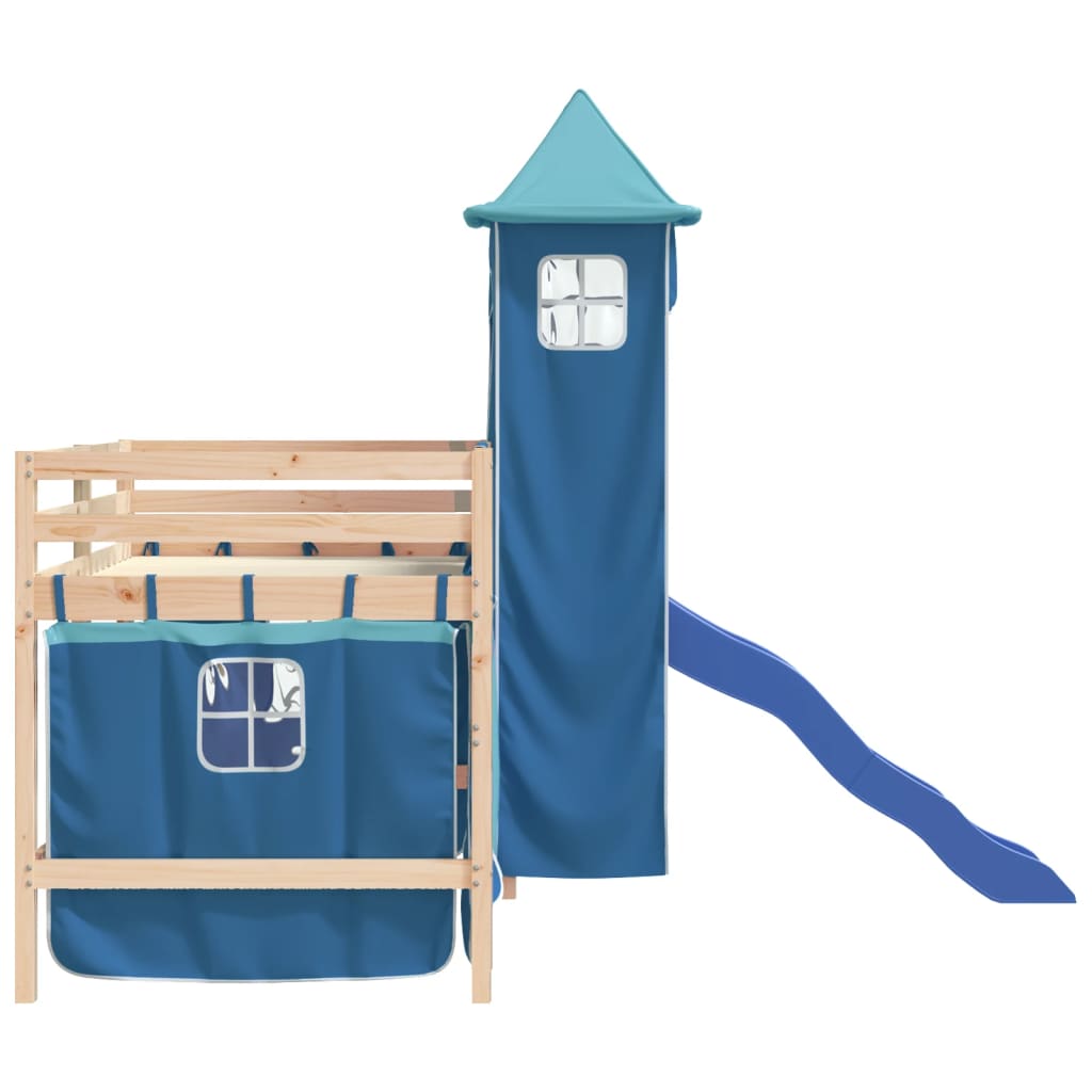 vidaXL Lit mezzanine enfants avec tour bleu 90x190 cm bois pin massif