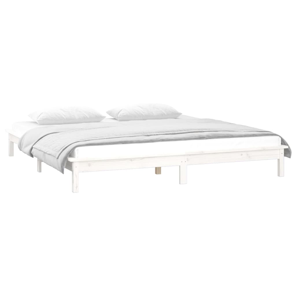vidaXL Cadre de lit à LED blanc 135x190 cm double bois massif