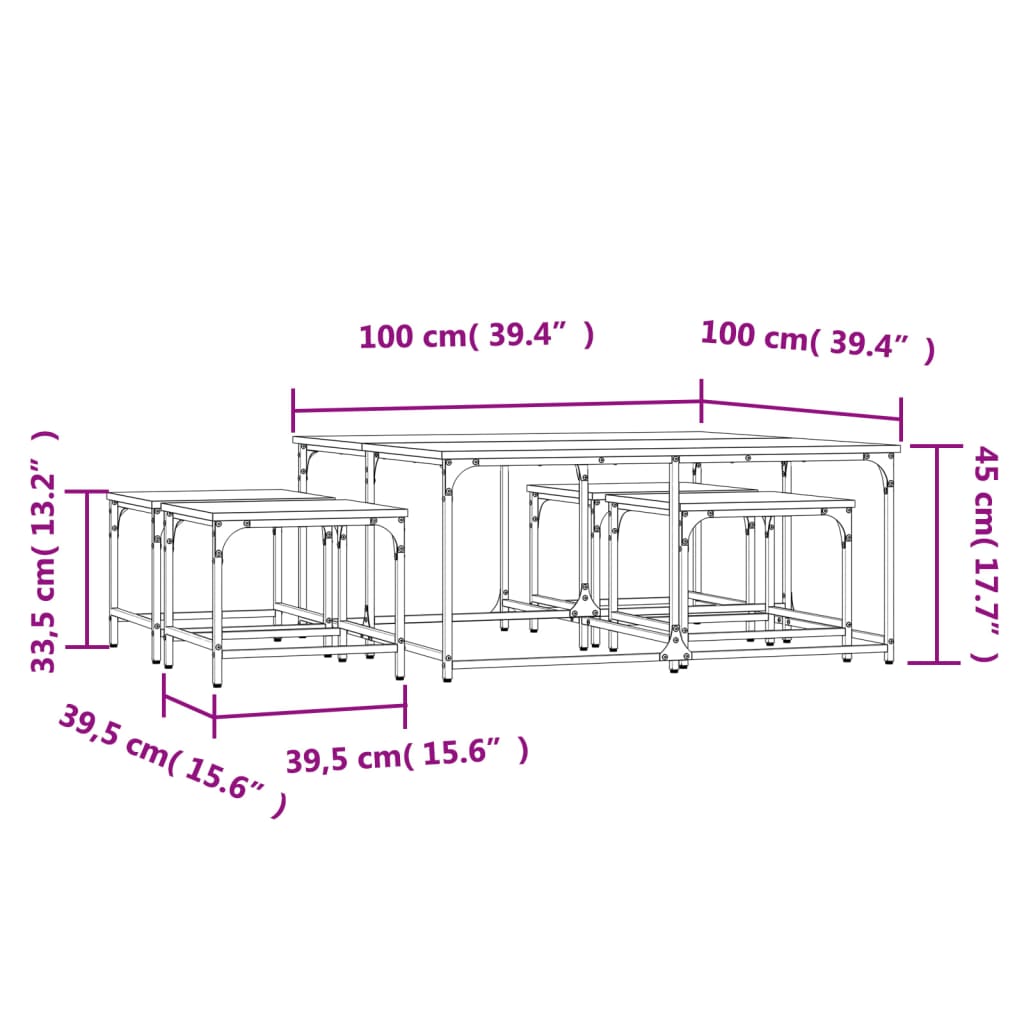 vidaXL Tables basses gigognes 5 pcs sonoma gris bois d'ingénierie