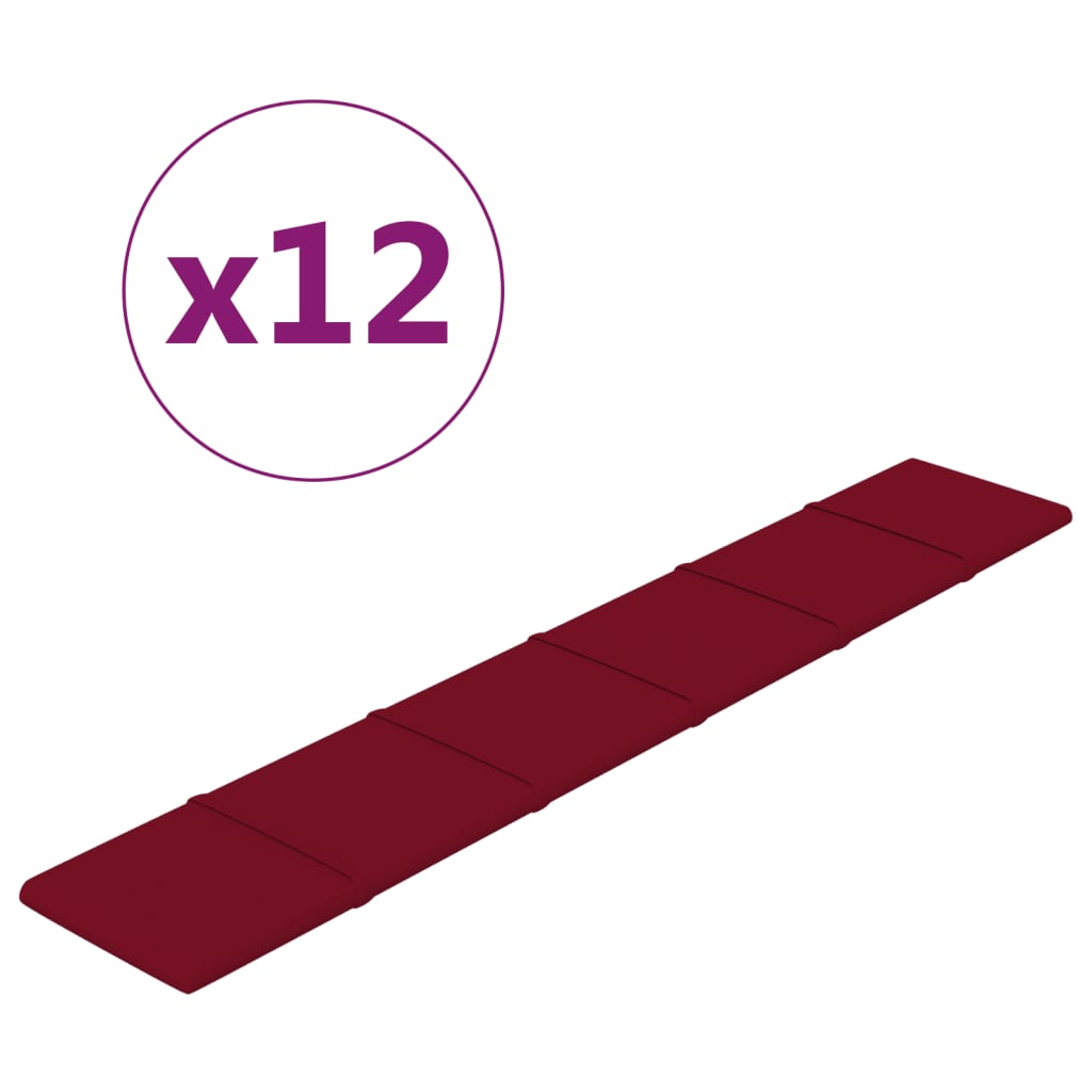 vidaXL Panneaux muraux 12 pcs Rouge bordeaux 90x15 cm Velours 1,62 m²