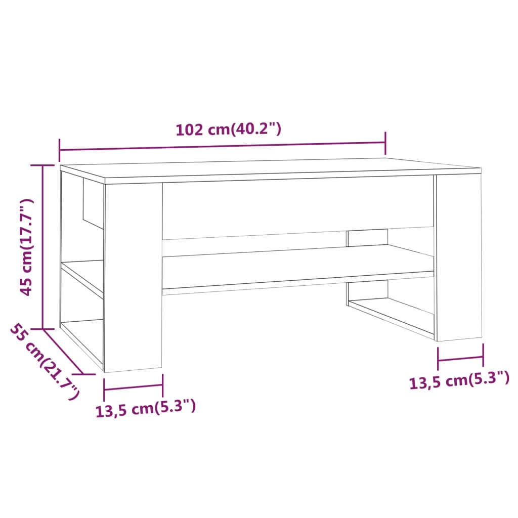 vidaXL Table basse Blanc 102x55x45 cm Bois d'ingénierie