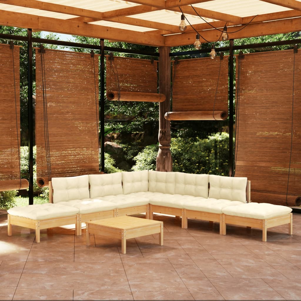 vidaXL Salon de jardin 8 pcs avec coussins crème Bois de pin