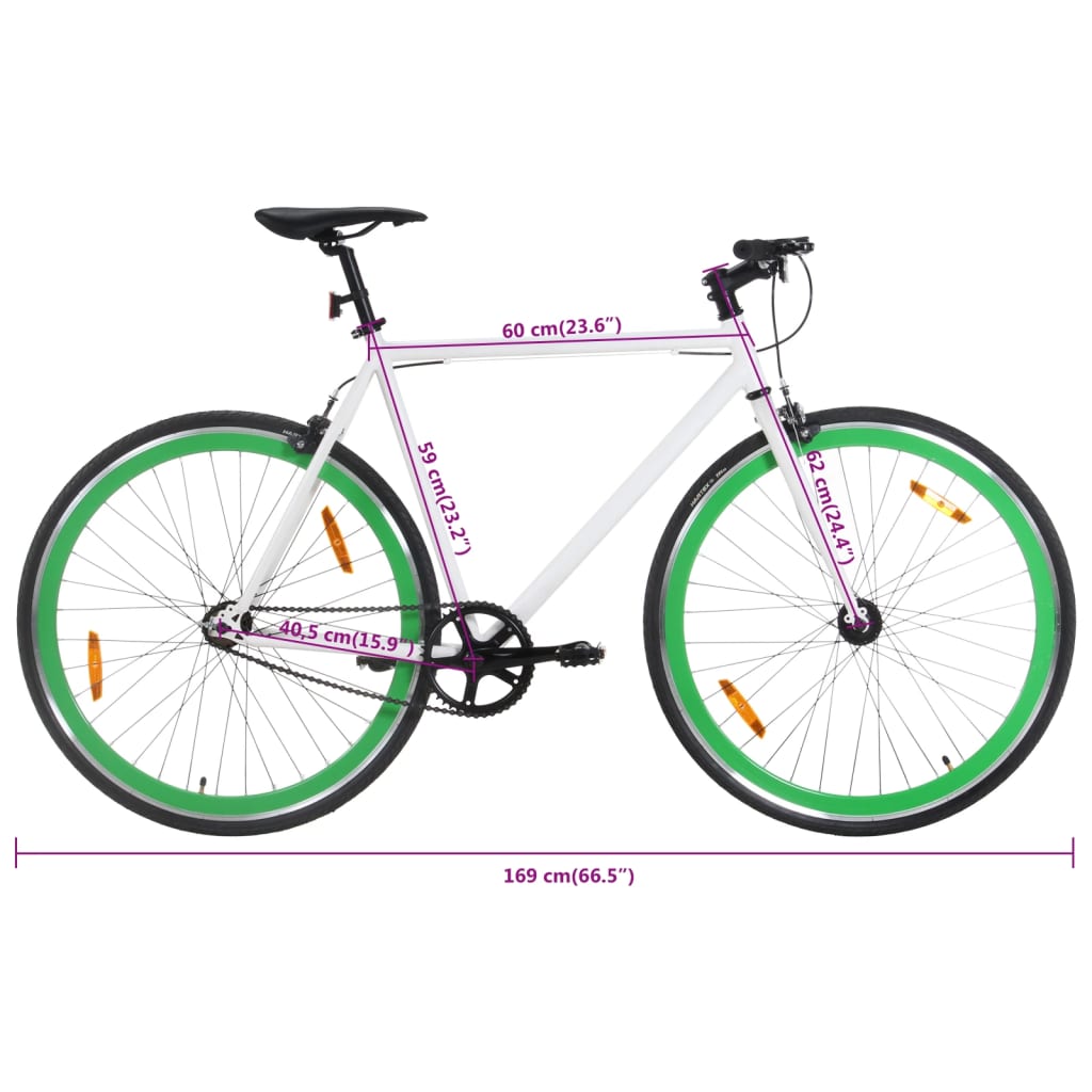 vidaXL Vélo à pignon fixe blanc et vert 700c 59 cm