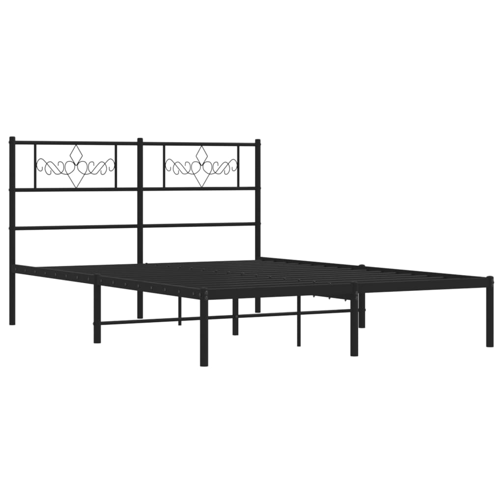 vidaXL Cadre de lit métal sans matelas avec tête de lit noir 135x190cm