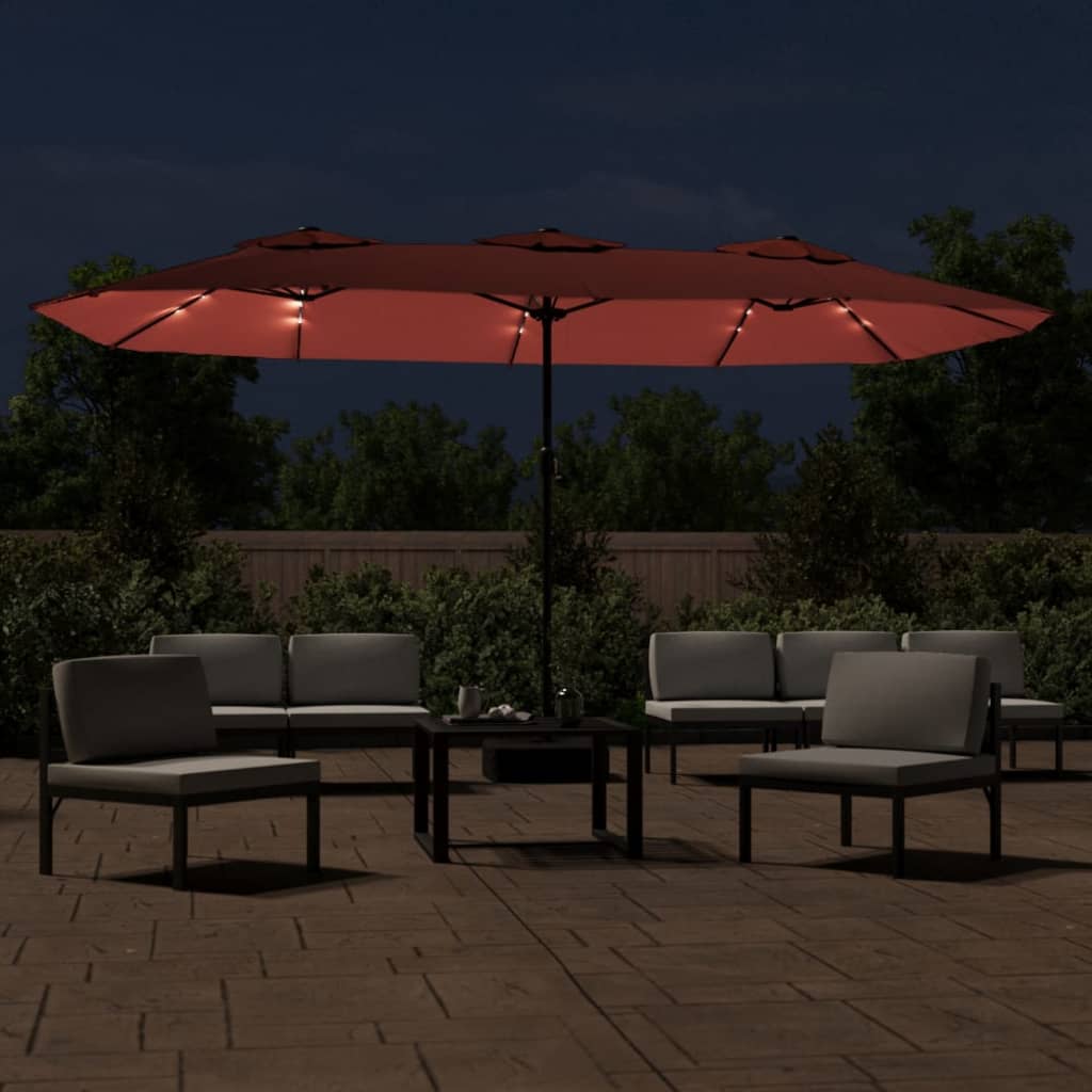 vidaXL Parasol de jardin à double tête avec LED terre cuite 449x245 cm