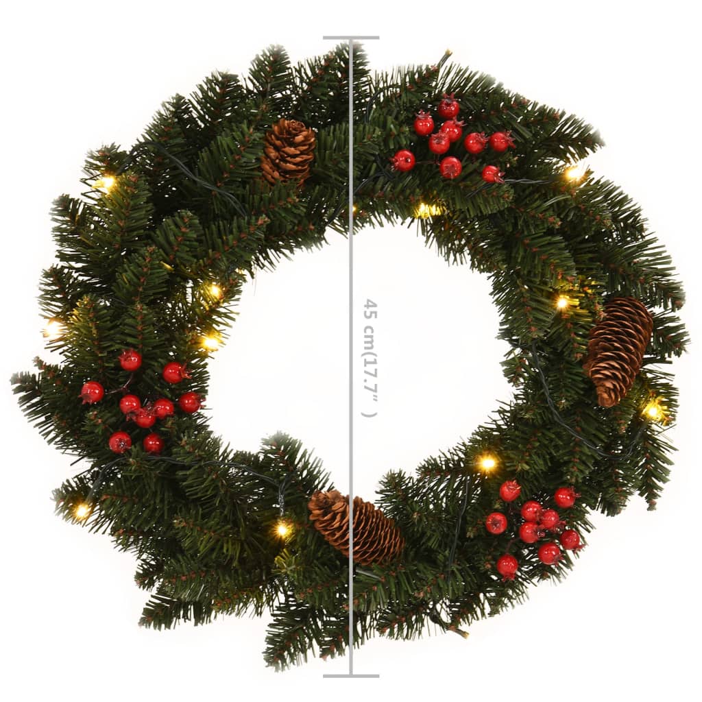 vidaXL Couronnes de Noël avec décoration 2 pcs Vert 45 cm