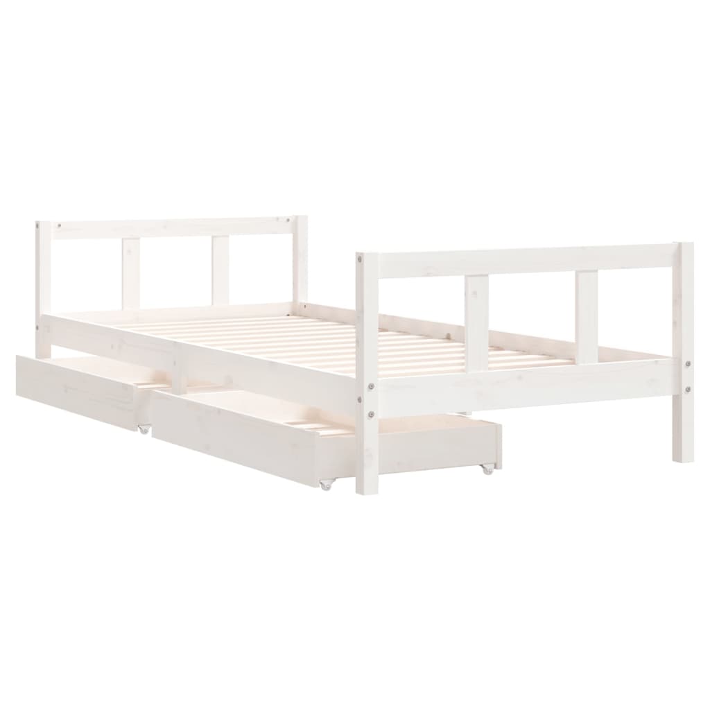 vidaXL Cadre de lit enfant tiroirs blanc 90x200 cm bois de pin massif