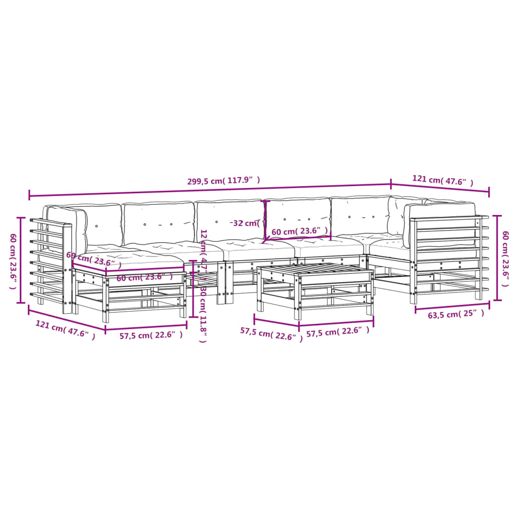 vidaXL Salon de jardin 8 pcs avec coussins bois de pin imprégné