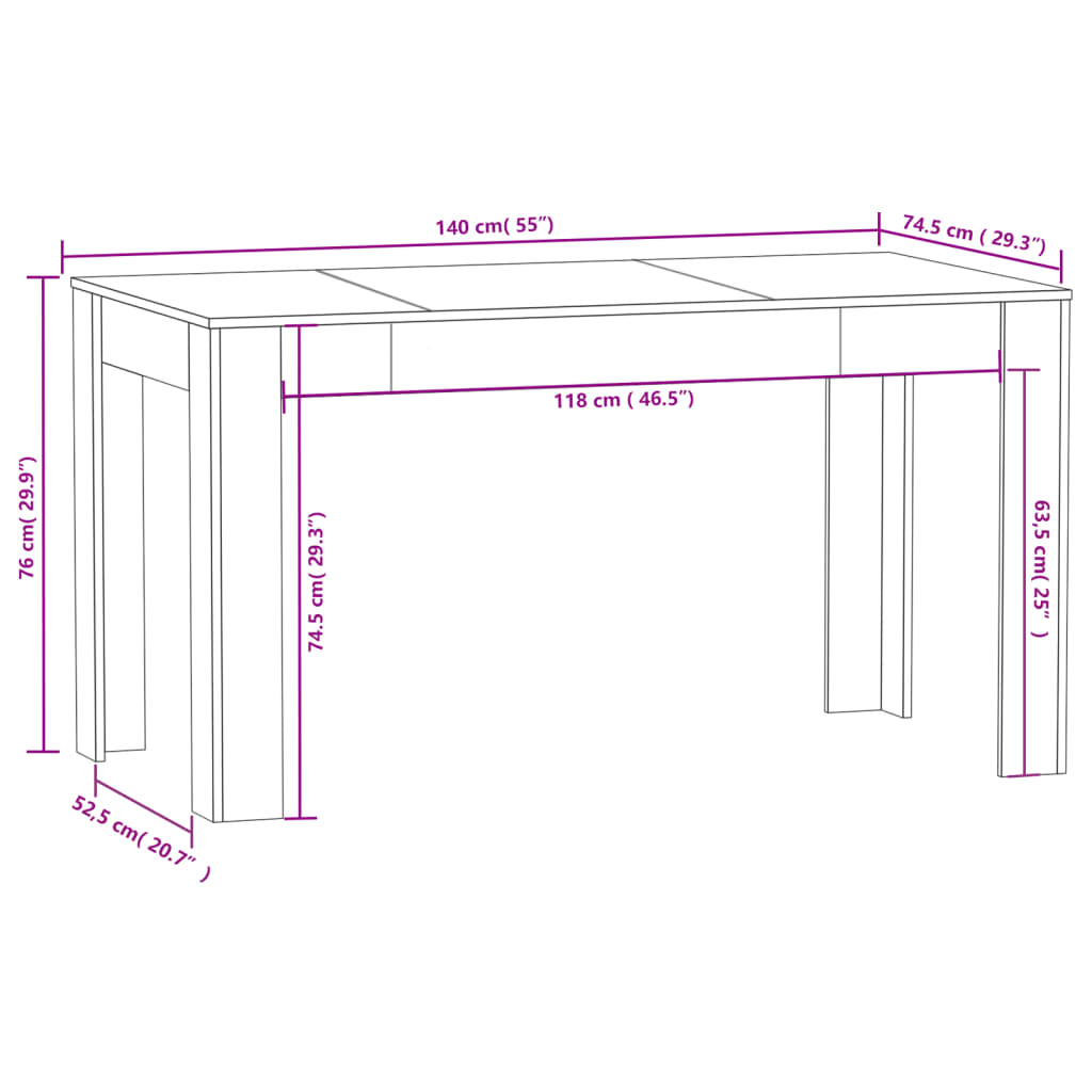 vidaXL Table de salle à manger Noir 140x74,5x76 cm Aggloméré