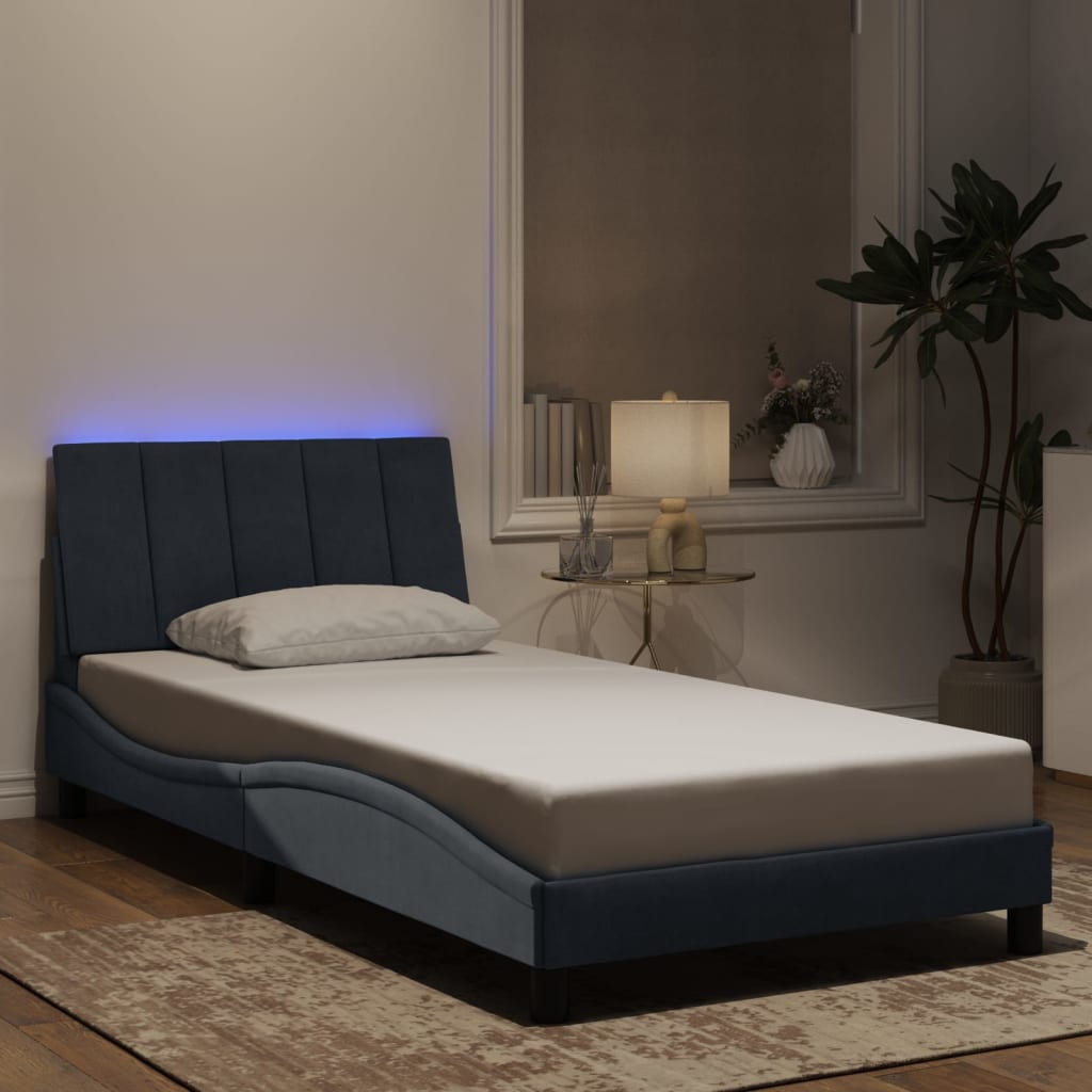 vidaXL Cadre de lit avec lumières LED gris foncé 100x200 cm velours