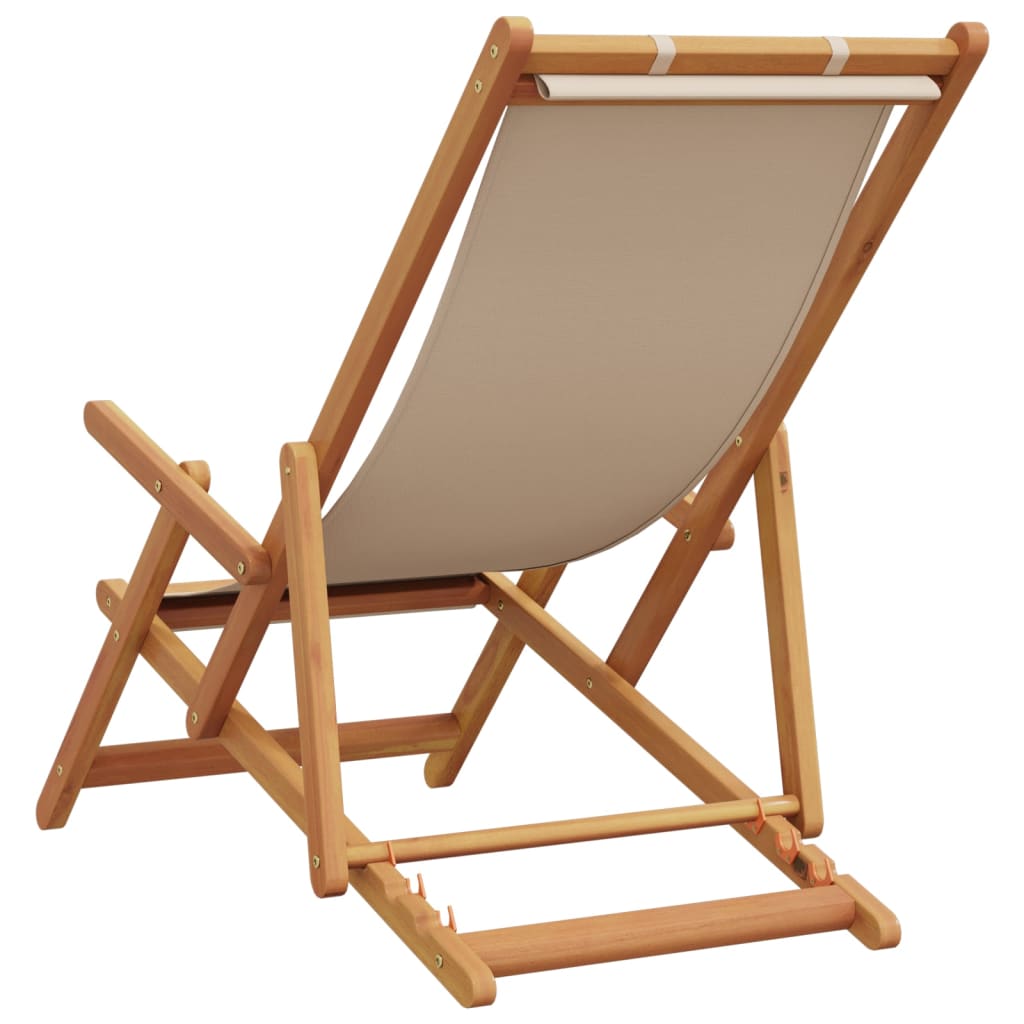 vidaXL Chaise pliable de plage beige bois massif d'eucalyptus et tissu