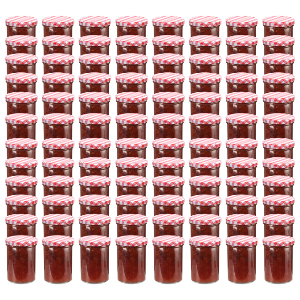 vidaXL Pots à confiture Couvercle blanc et rouge 96 pcs Verre 400 ml