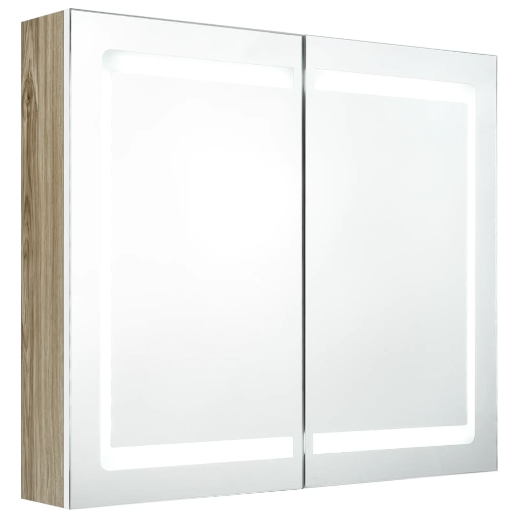 vidaXL Armoire de salle de bain à miroir à LED Blanc et chêne