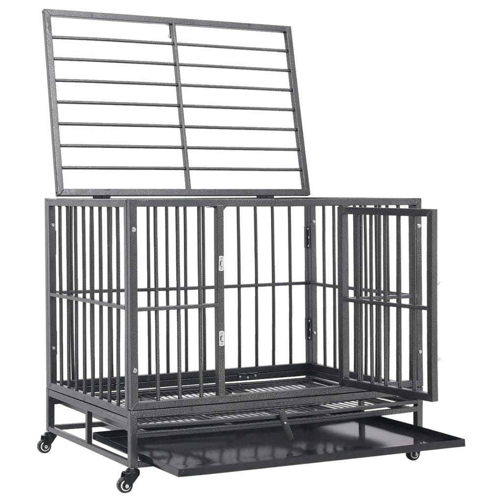 vidaXL Cage pour chien avec roues et toit Acier 102x72x85 cm