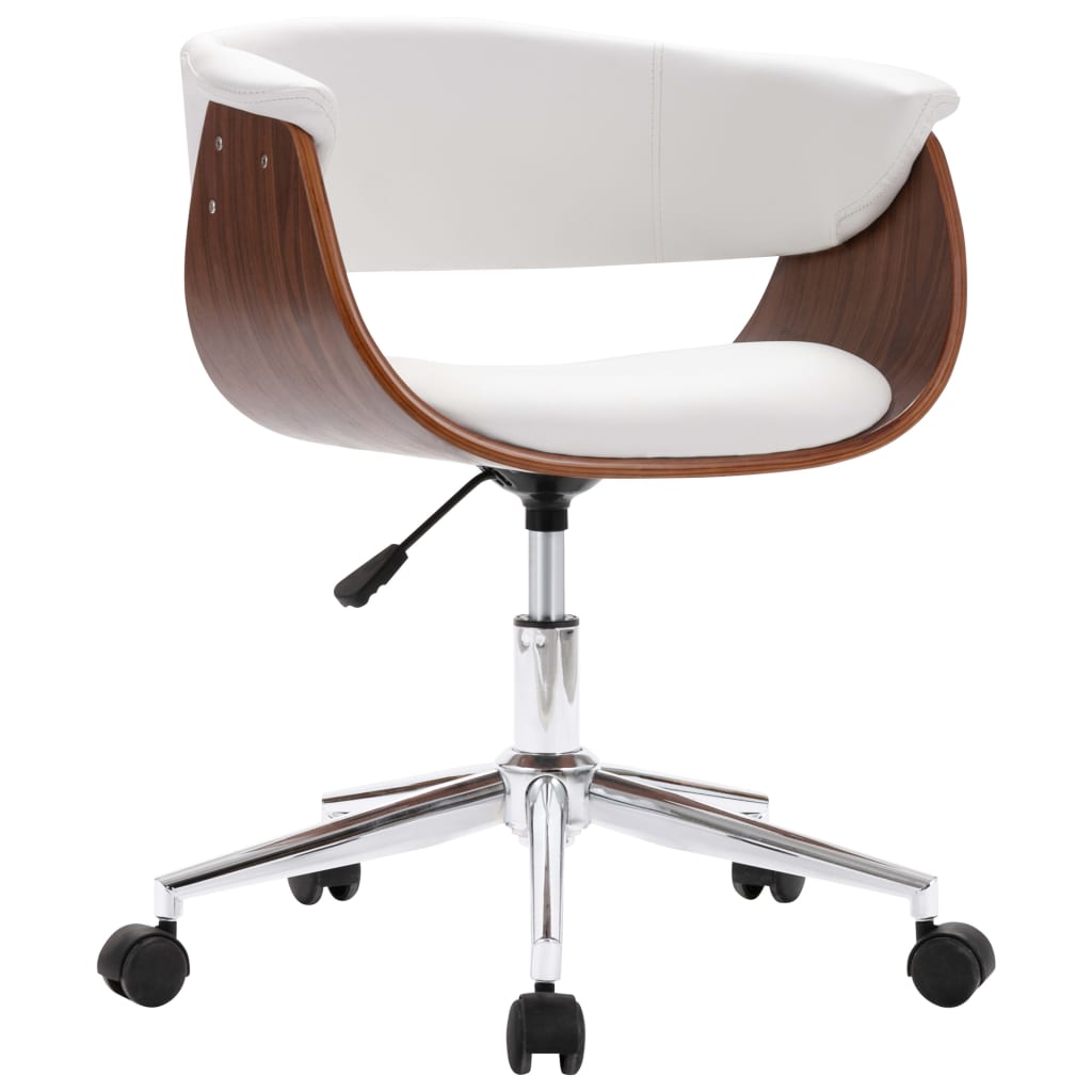 vidaXL Chaise pivotante de bureau Blanc Bois courbé et similicuir