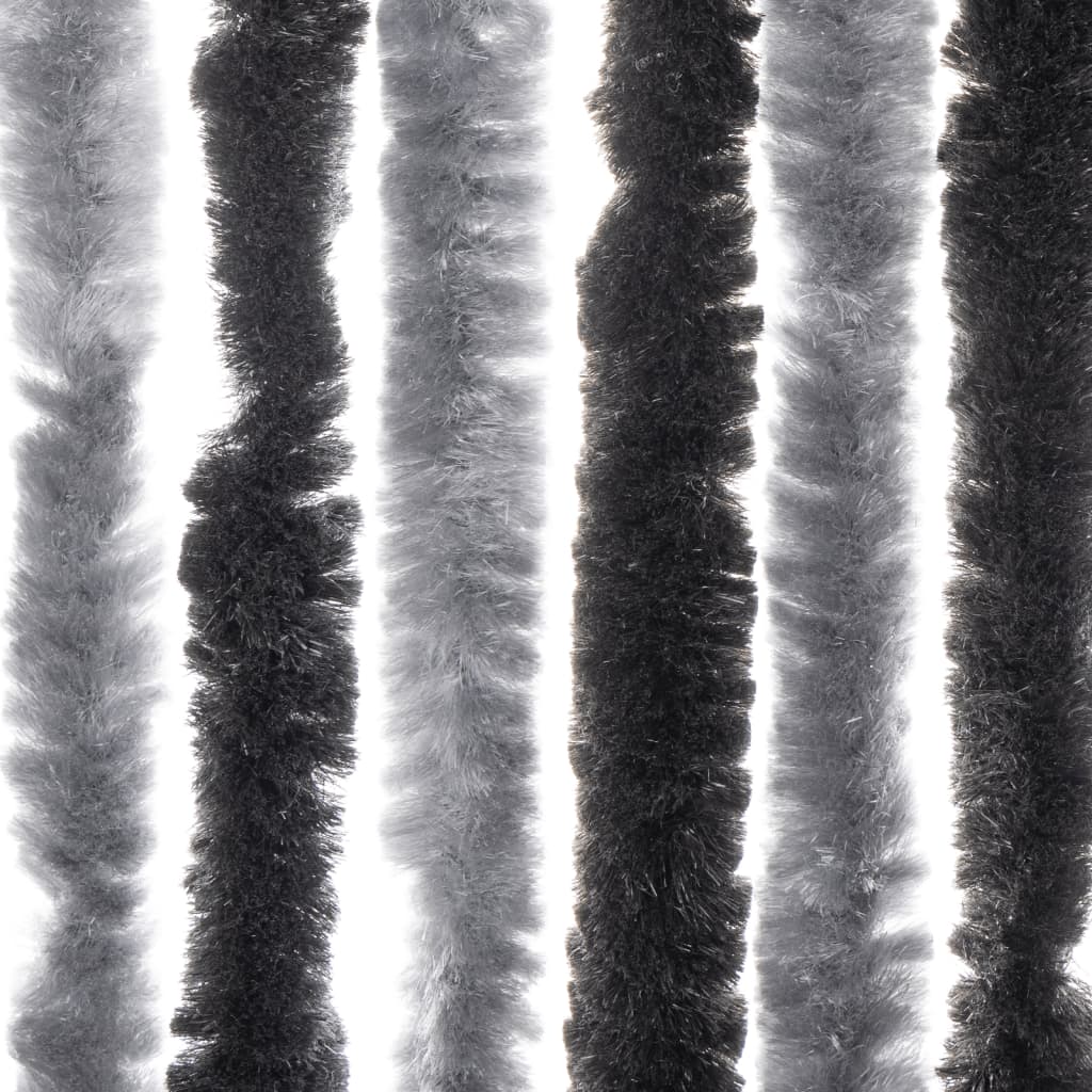 vidaXL Rideau anti-mouches gris et noir 56x185 cm chenille