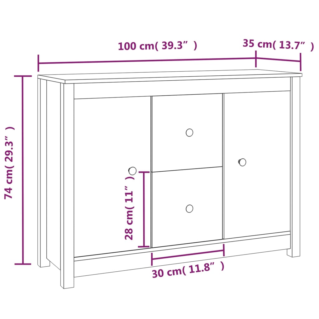 vidaXL Buffet Blanc 100x35x74 cm Bois massif de pin