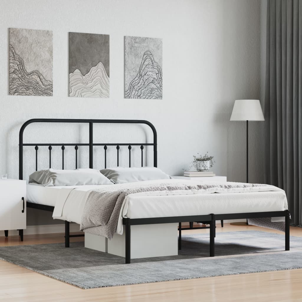 vidaXL Cadre de lit métal sans matelas avec tête de lit noir 150x200cm