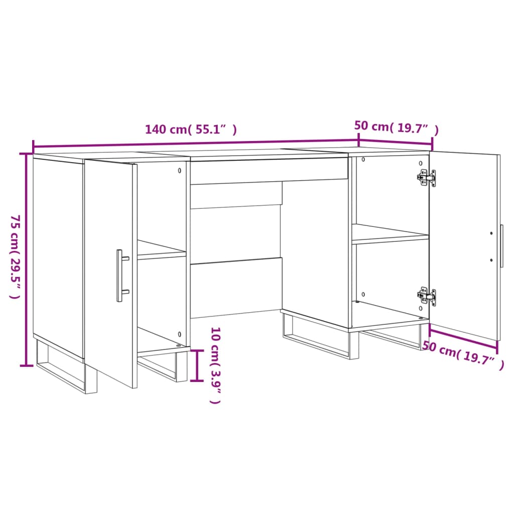 vidaXL Bureau blanc 140x50x75 cm bois d'ingénierie