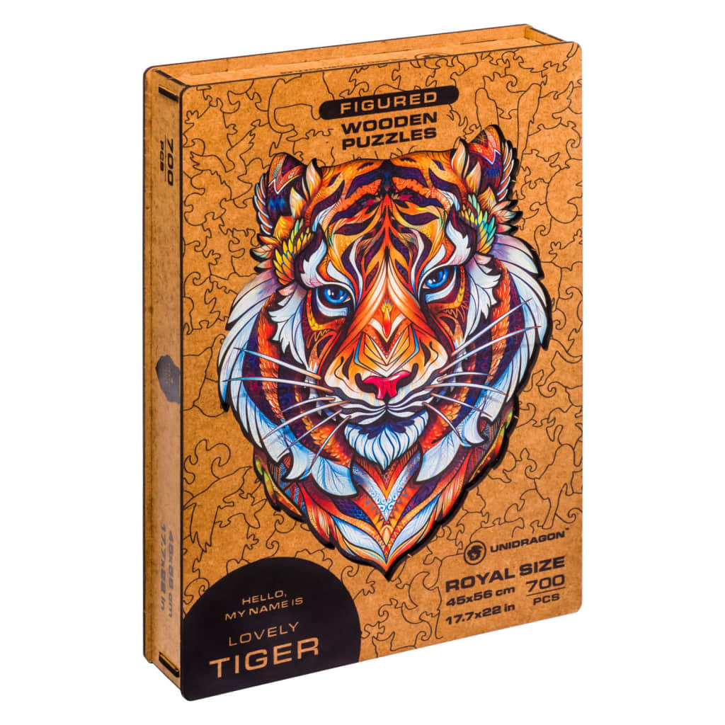 UNIDRAGON Puzzle en bois 700 pcs Lovely Tiger Taille royale 45x56 cm