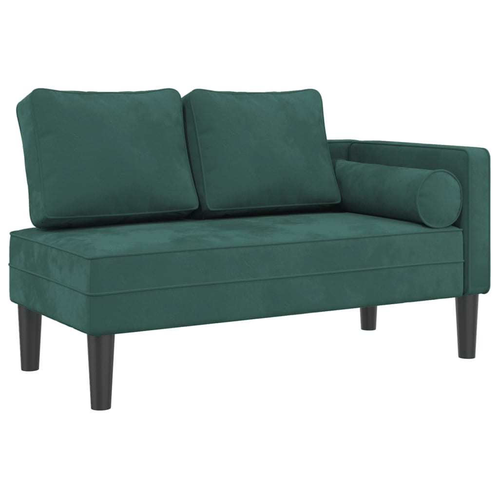 vidaXL Chaise longue avec coussins vert foncé velours