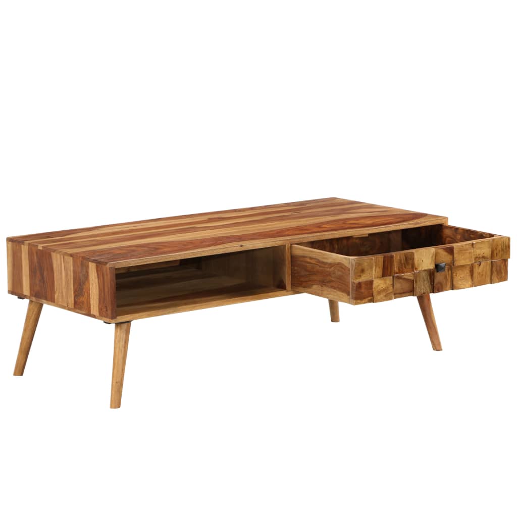 vidaXL Table basse Bois Sesham massif avec finition miel 110x50x37 cm