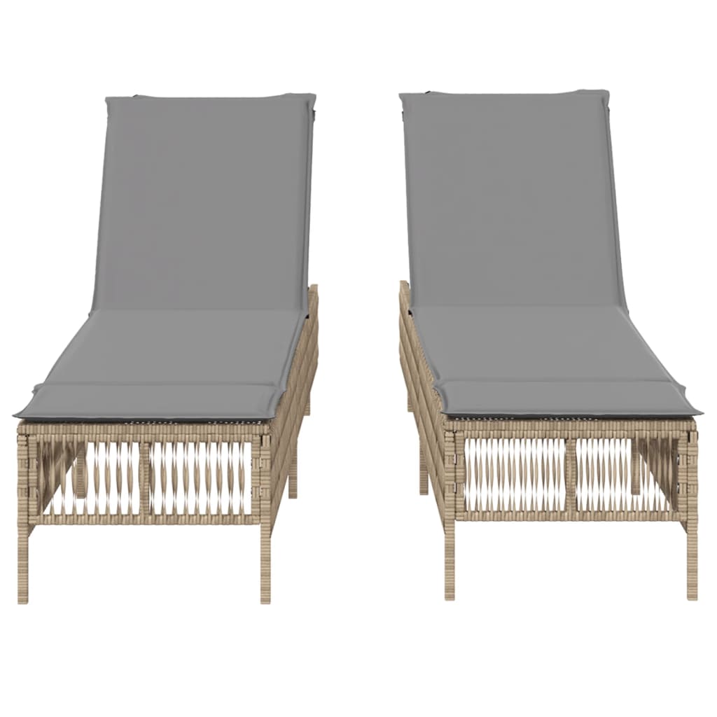 vidaXL Chaises longues avec coussins lot de 2 beige résine tressée