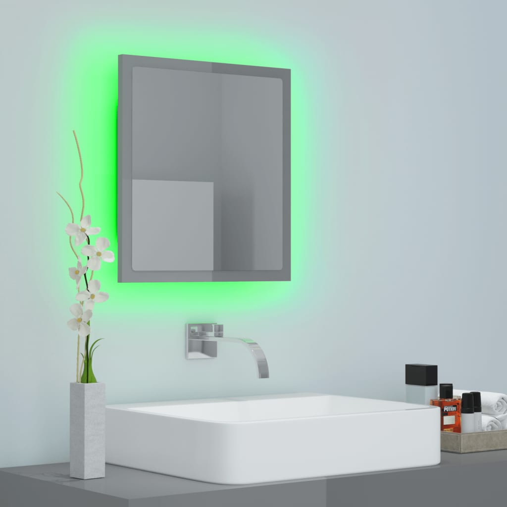 vidaXL Miroir LED de salle de bain Gris brillant 40x8,5x37cm Acrylique