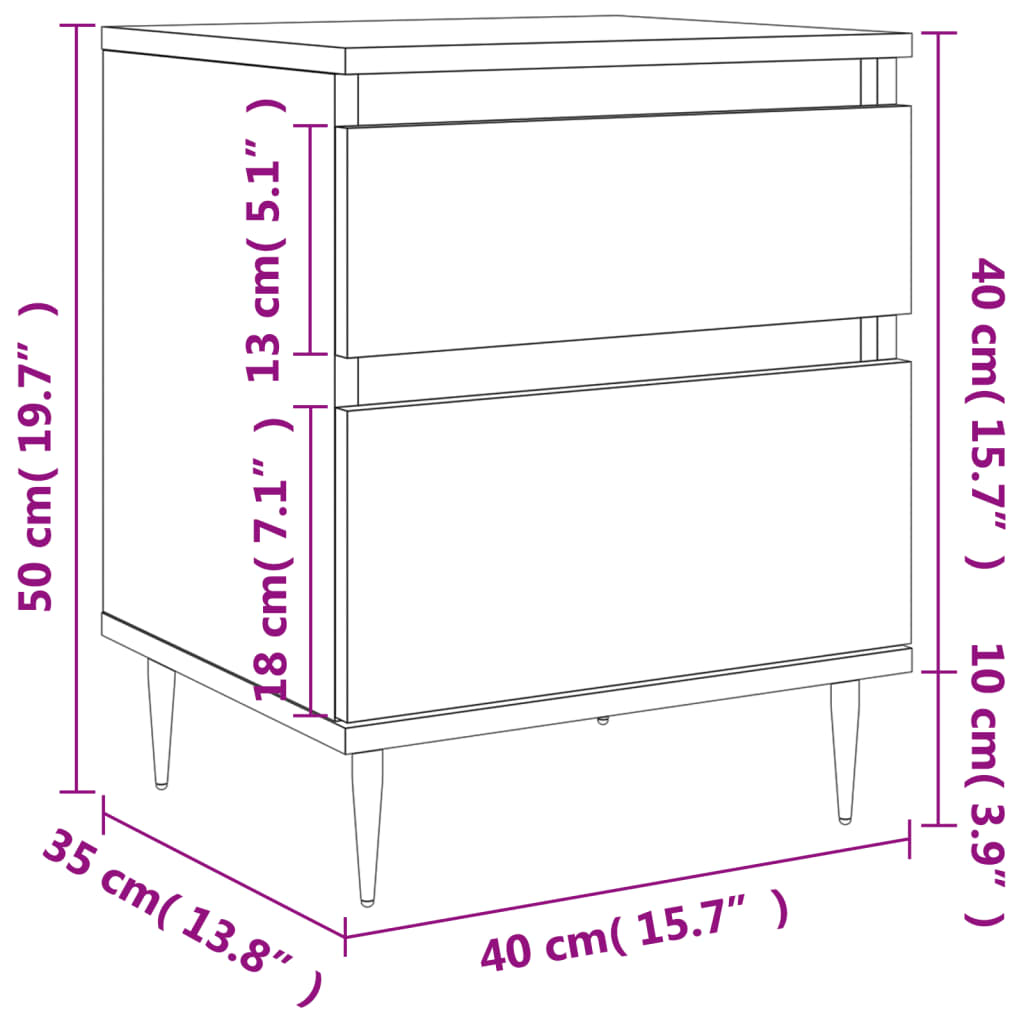 vidaXL Table de chevet chêne marron 40x35x50 cm bois d’ingénierie