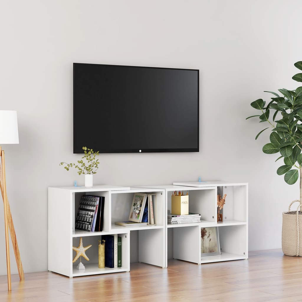 vidaXL Meuble TV Blanc brillant 104x30x52 cm Bois d'ingénierie