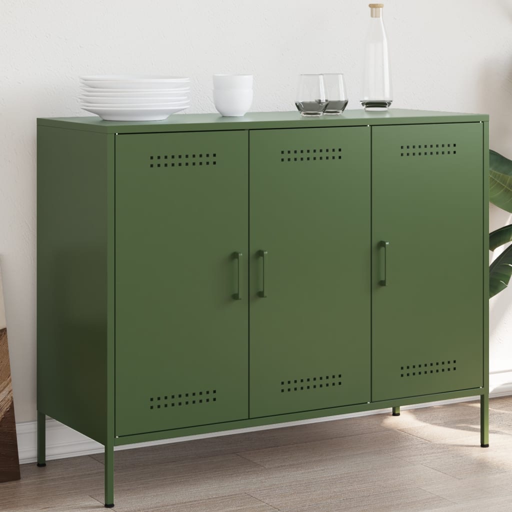 vidaXL Buffet vert olive 100,5x39x79 cm acier