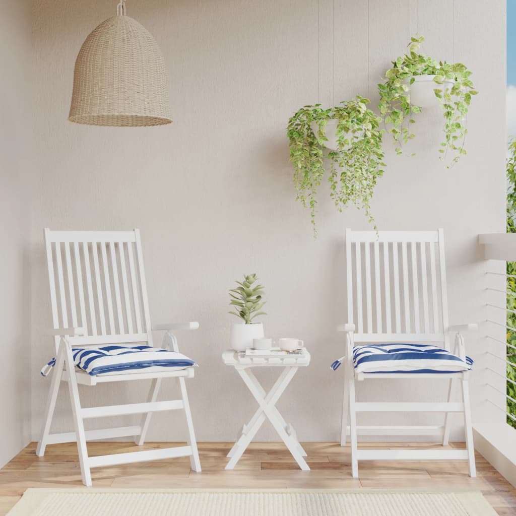 vidaXL Coussins de chaise lot de 2 rayures bleues blanches 40x40x7 cm