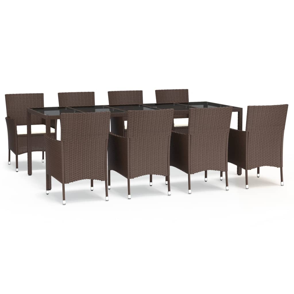 vidaXL Ensemble à manger de jardin et coussins 9 pcs marron poly rotin