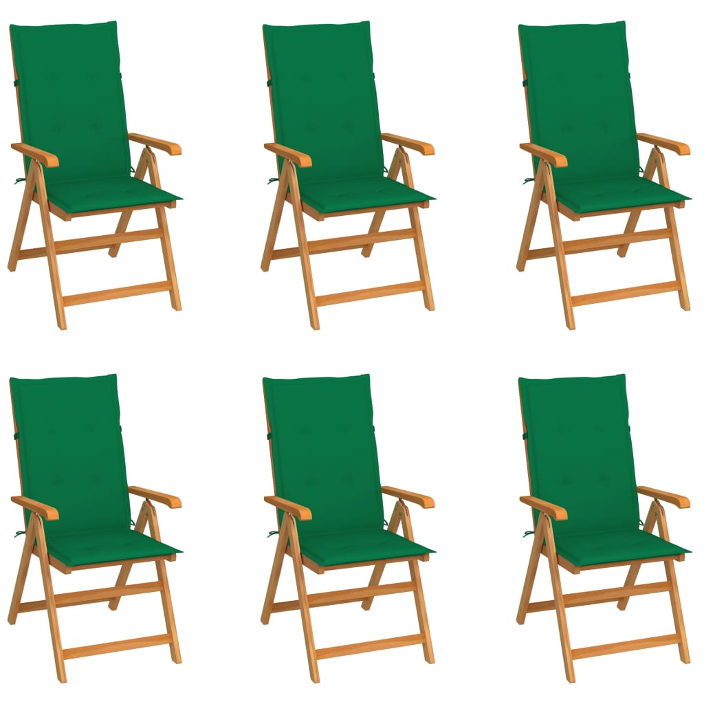 vidaXL Chaises de jardin 6 pcs avec coussins vert Bois de teck