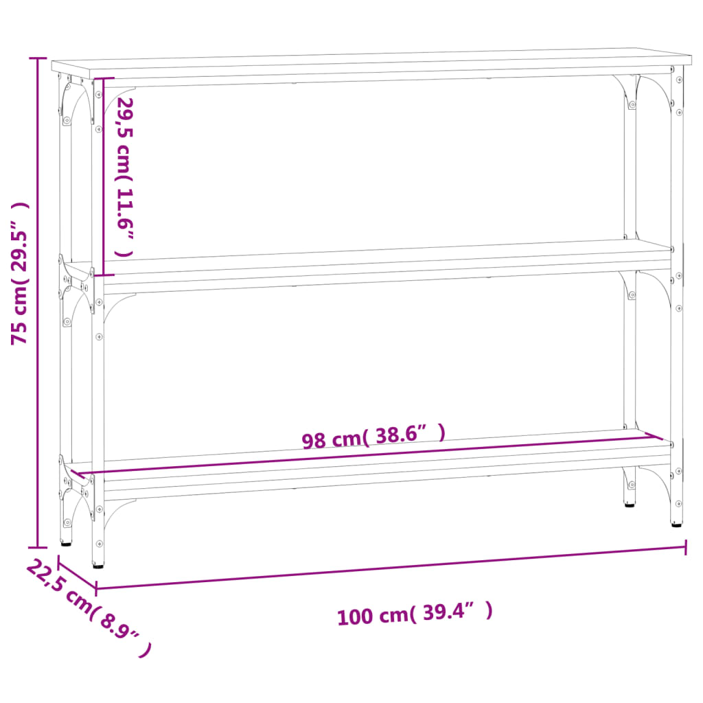 vidaXL Table console chêne sonoma 100x22,5x75 cm bois d'ingénierie