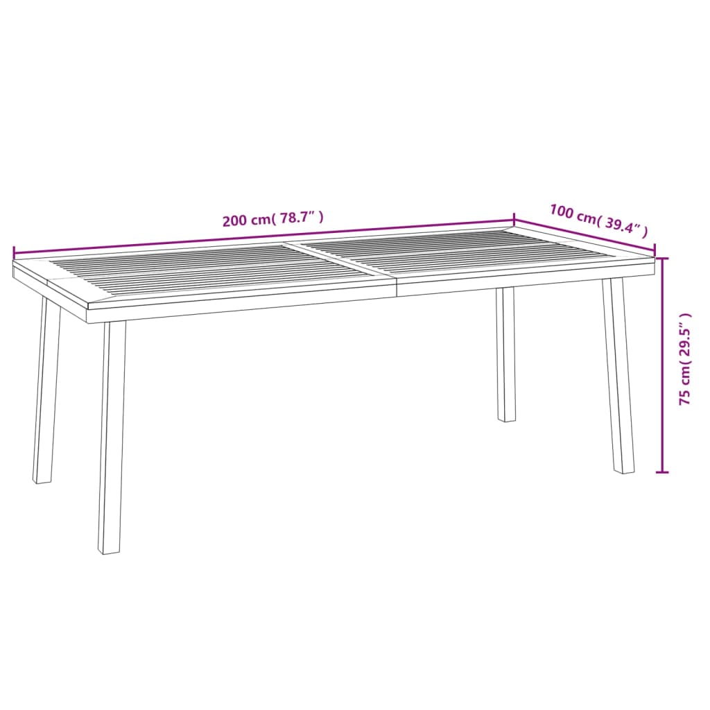 vidaXL Table de jardin 200x100x75 cm bois d'acacia solide